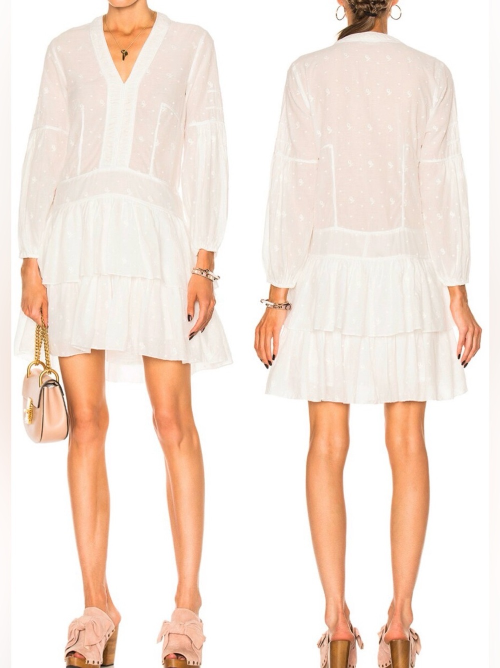 Ulla Johnson Jaclyn Pearl White Cotton Embroidered Ruffle Mini Dress